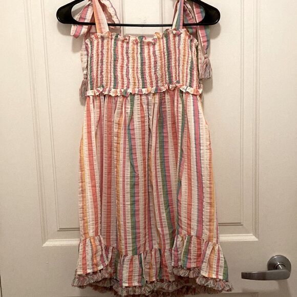 Zimmermann Girls Stripped Cotton Dress with Shoulder Tie & Pom Pom Trim. Size 10 - Picture 2 of 8